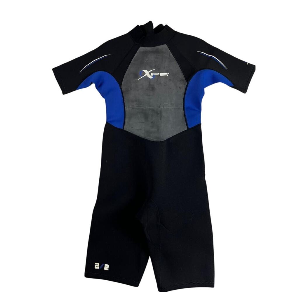 XPS Mens Shorty Wetsuit 2/2mm Neoprene Black Blue Gray Front Zip Surfing